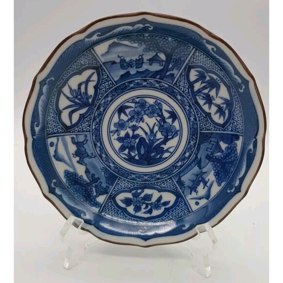 Vintage Japanese Jitsu-To Cobalt Blue Mt. Fuji Porcelain Shallow Bowl - Picture 1 of 7